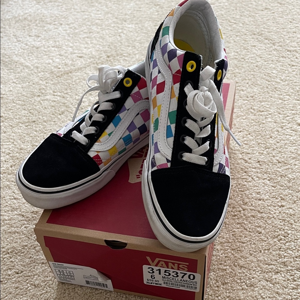 Vans Old Skool Checkerboard Rainbow Colorful Checker Lace-Up Sneakers